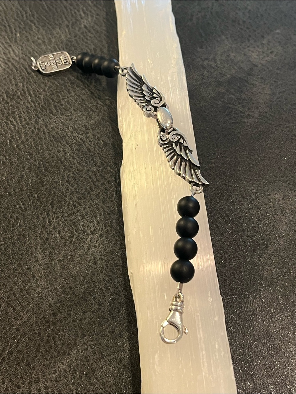 King Baby Studio 925 Silver Wings and Black Onyx Bracelet